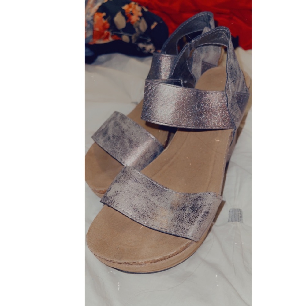 Pierre Dumas Silver and Tan Wedges